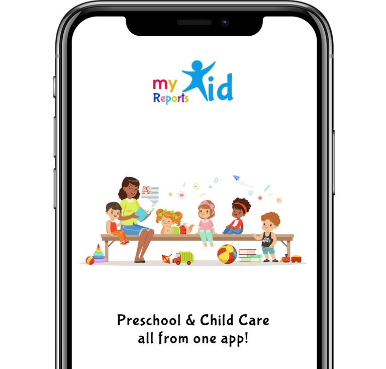 The MyKidReports childcare app shown on a phone